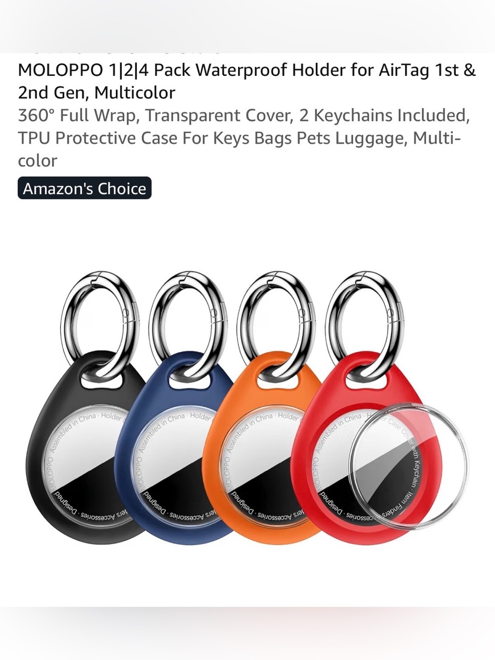 Multicolor Waterproof AirTag Holder Keychain  1st&2nd generation 4 pack